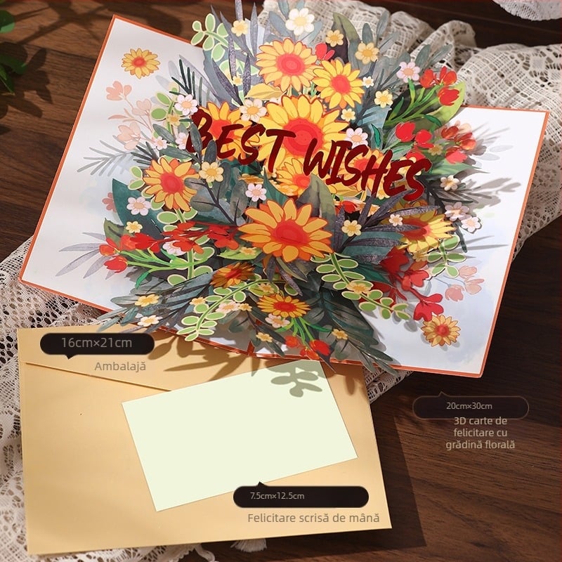 Carte de felicitare pentru Ziua Profesorului cu buchet de hârtie decupat, mini carte DIY, imprimare în patru culori, binecuvântare de înaltă clasă