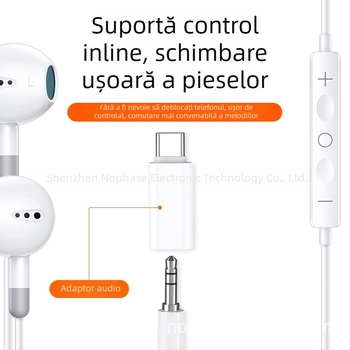 Carte audio externă USB-C, adaptor digital audio 3,5 mm către Type-C, suport încărcare, redare muzică și apeluri, compatibil cu Huawei
