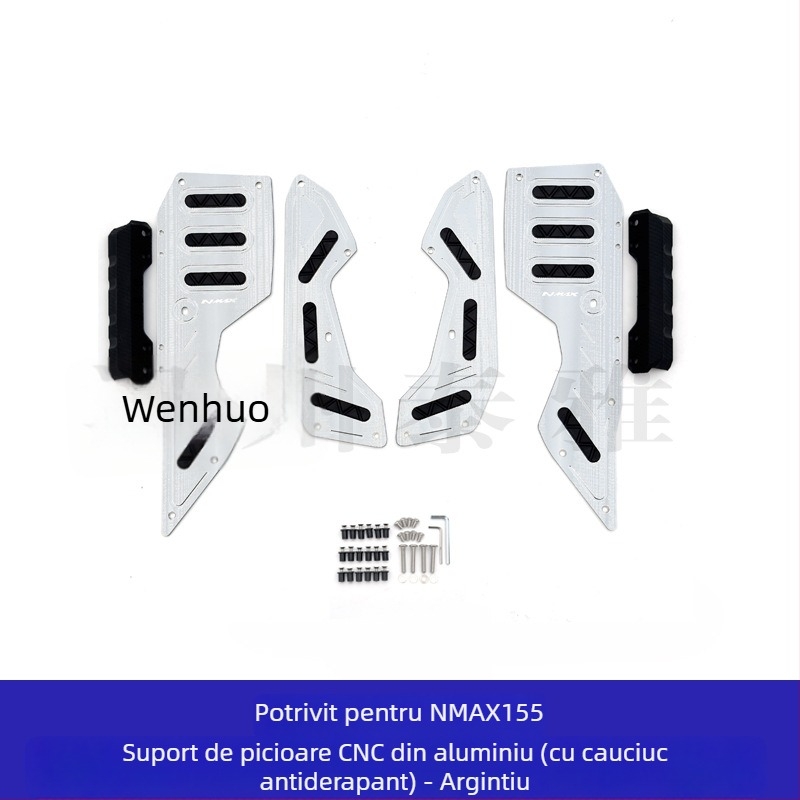 Pedale din aliaj de aluminiu pentru Yamaha NMAX155 – pedale frontale și spate, finisaj electroplatat