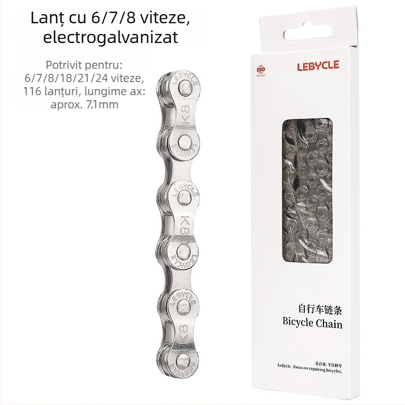 Lanț de bicicletă Lebycle CN-K pentru biciclete de munte și oraș, 7/8/9/10/11 viteze, oțel