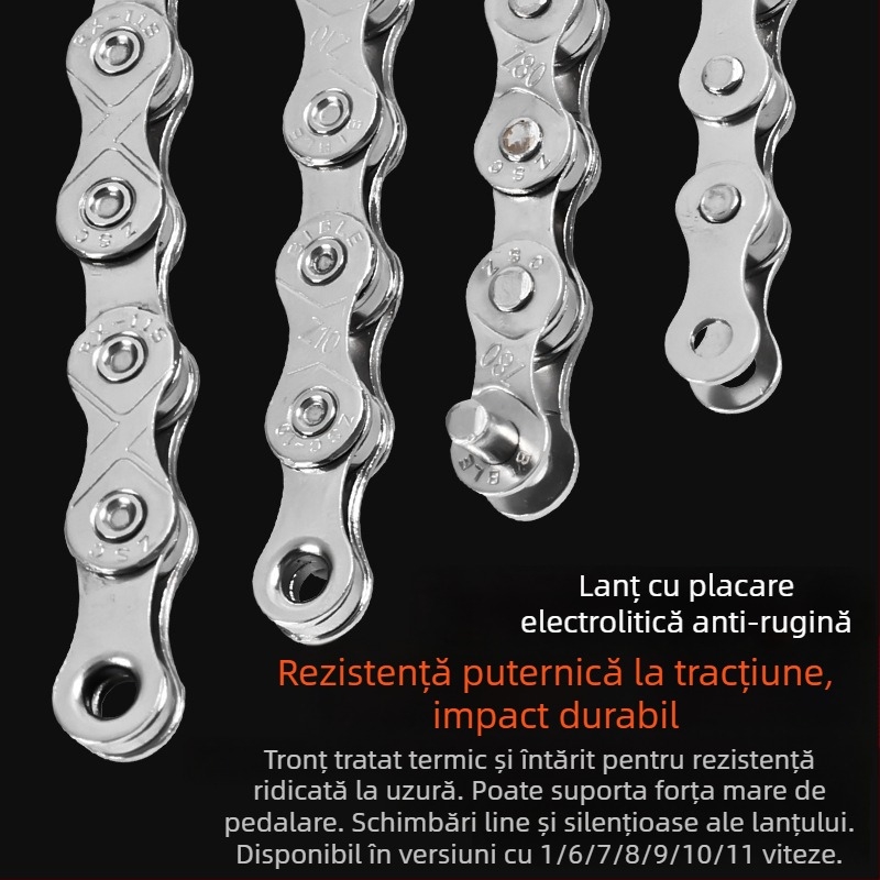 Lanț de bicicletă Meilong 002 pentru MTB și biciclete de șosea, compatibil cu 8–11 viteze, construcție metalică