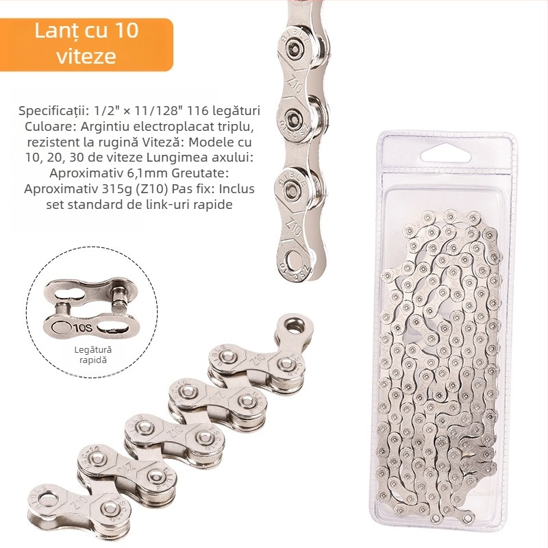 Lanț de bicicletă Meilong 002 pentru MTB și biciclete de șosea, compatibil cu 8–11 viteze, construcție metalică