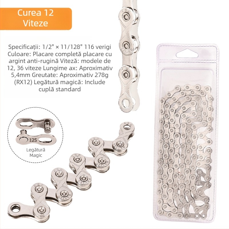 Lanț de bicicletă Meilong 002 pentru MTB și biciclete de șosea, compatibil cu 8–11 viteze, construcție metalică