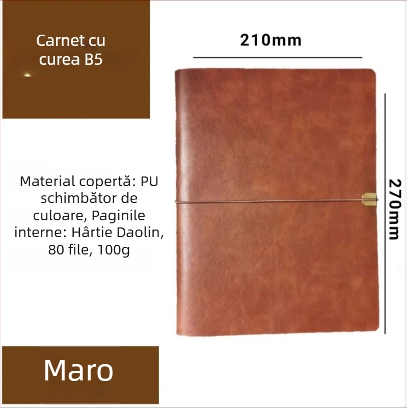 Caiet cu foi desprinzătoare, copertă din PU imitatie, hârtie Daolin 80 g, accesorii din oțel inoxidabil, model RPHYB-1