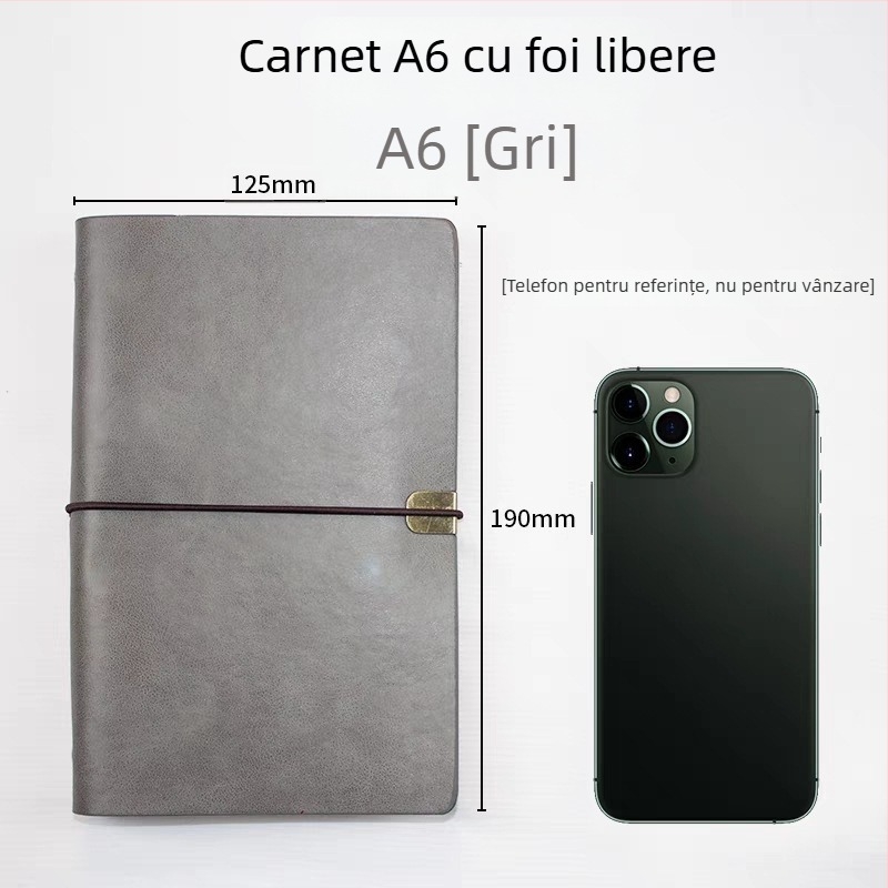 Caiet cu foi desprinzătoare, copertă din PU imitatie, hârtie Daolin 80 g, accesorii din oțel inoxidabil, model RPHYB-1