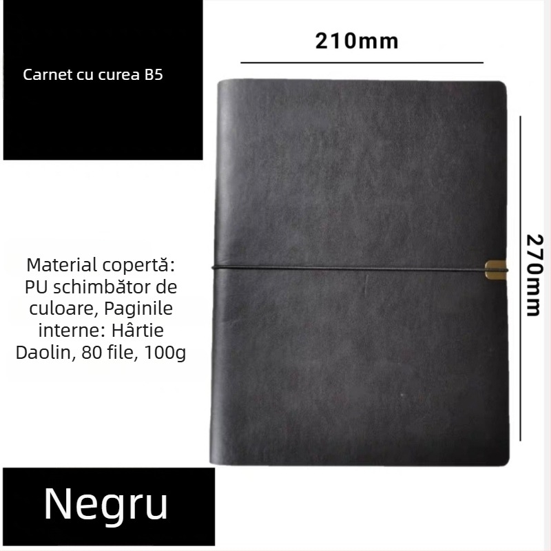 Caiet cu foi desprinzătoare, copertă din PU imitatie, hârtie Daolin 80 g, accesorii din oțel inoxidabil, model RPHYB-1