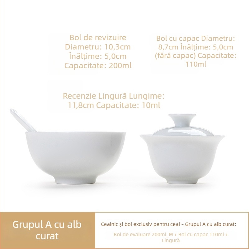 Set de degustare ceai porțelan pentru evaluare senzorială, Liangting, Dehua County, pentru 1 persoană, stil simplu