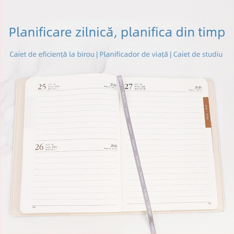Caiet cu copertă PU, legare cusută, hârtie Dowling, 80 g/m², 100–200 pagini – planificare zilnică pentru 365 de zile