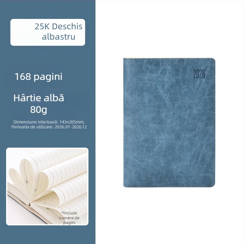 Caiet cu copertă PU, legare cusută, hârtie Dowling, 80 g/m², 100–200 pagini – planificare zilnică pentru 365 de zile