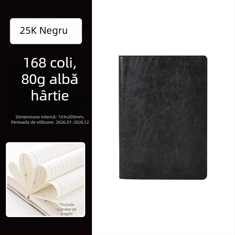Caiet cu copertă PU, legare cusută, hârtie Dowling, 80 g/m², 100–200 pagini – planificare zilnică pentru 365 de zile