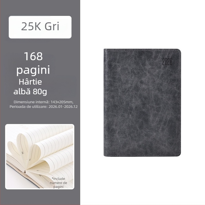 Caiet cu copertă PU, legare cusută, hârtie Dowling, 80 g/m², 100–200 pagini – planificare zilnică pentru 365 de zile
