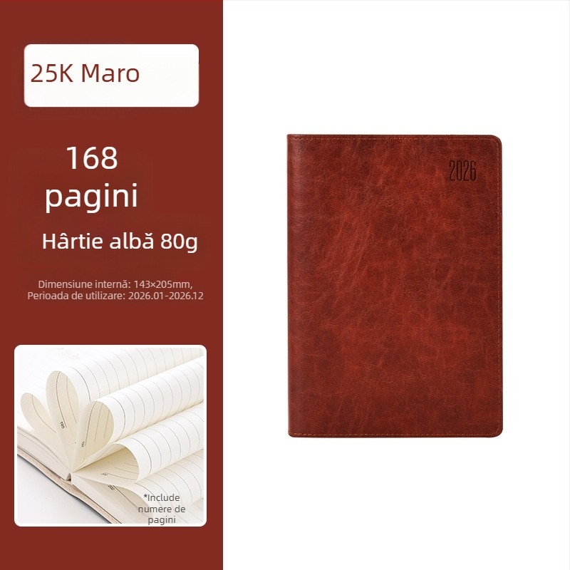 Caiet cu copertă PU, legare cusută, hârtie Dowling, 80 g/m², 100–200 pagini – planificare zilnică pentru 365 de zile