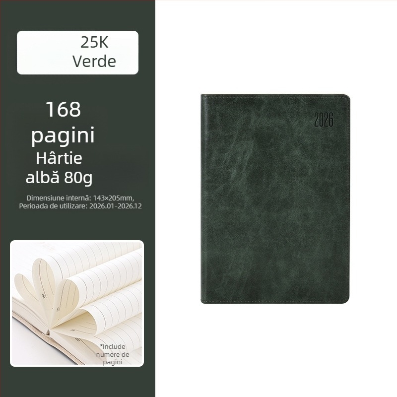 Caiet cu copertă PU, legare cusută, hârtie Dowling, 80 g/m², 100–200 pagini – planificare zilnică pentru 365 de zile