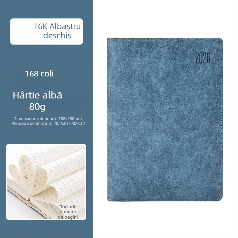 Caiet cu copertă PU, legare cusută, hârtie Dowling, 80 g/m², 100–200 pagini – planificare zilnică pentru 365 de zile
