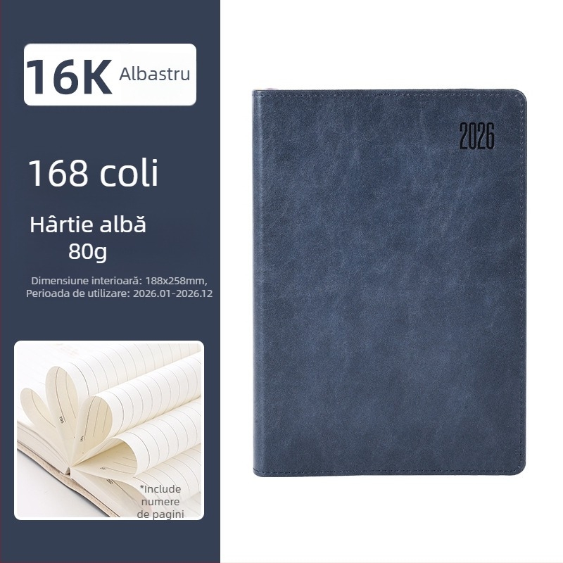 Caiet cu copertă PU, legare cusută, hârtie Dowling, 80 g/m², 100–200 pagini – planificare zilnică pentru 365 de zile