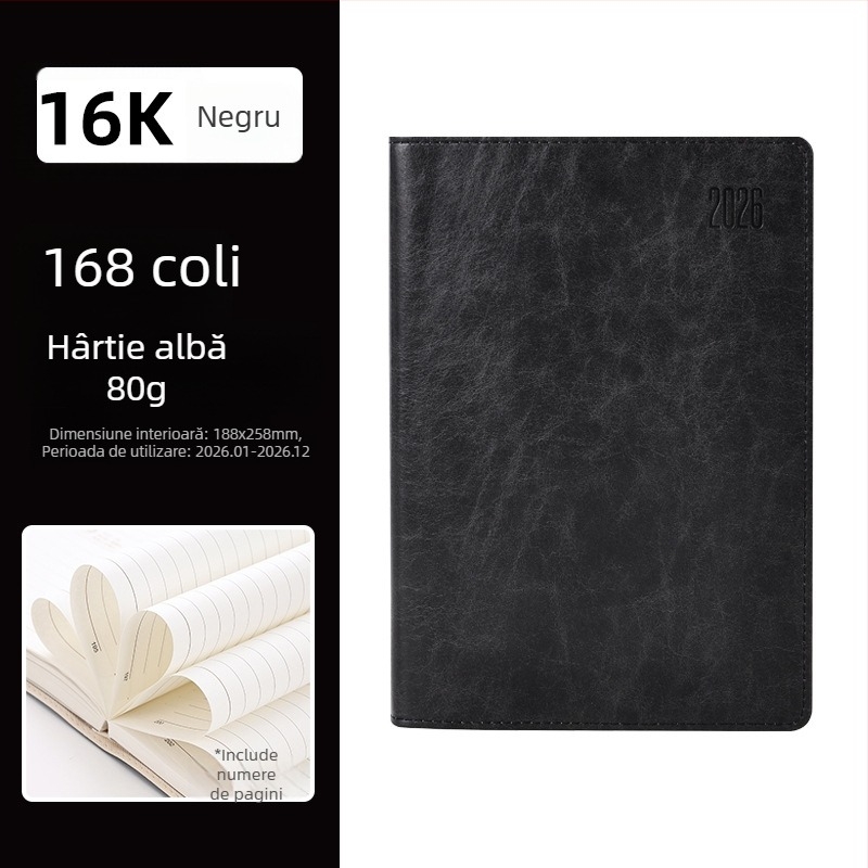 Caiet cu copertă PU, legare cusută, hârtie Dowling, 80 g/m², 100–200 pagini – planificare zilnică pentru 365 de zile