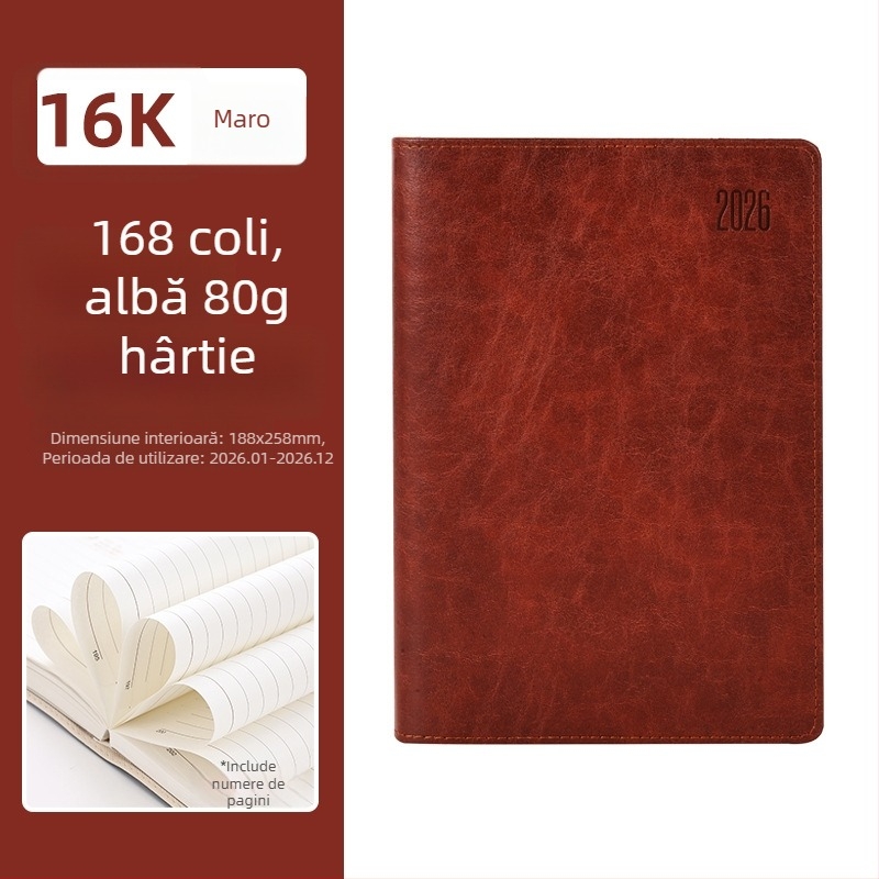 Caiet cu copertă PU, legare cusută, hârtie Dowling, 80 g/m², 100–200 pagini – planificare zilnică pentru 365 de zile
