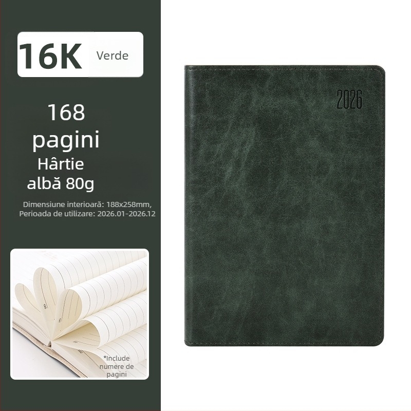 Caiet cu copertă PU, legare cusută, hârtie Dowling, 80 g/m², 100–200 pagini – planificare zilnică pentru 365 de zile