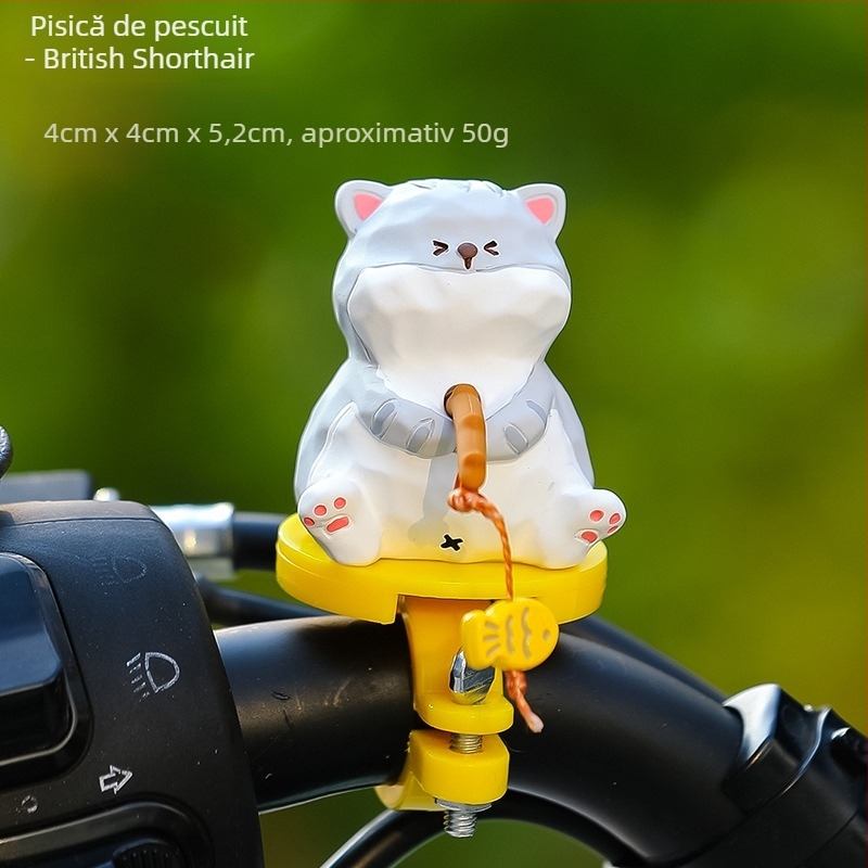 Ruijie Ornament pentru bicicletă din rășină cu figură de pisicuță desen animat și pește agățat, stil lux