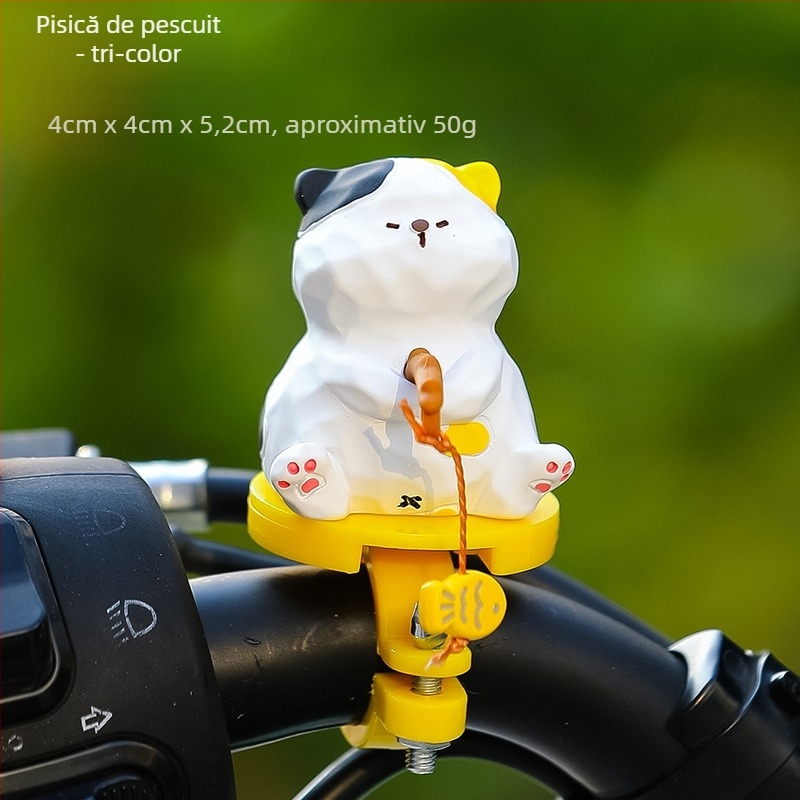 Ruijie Ornament pentru bicicletă din rășină cu figură de pisicuță desen animat și pește agățat, stil lux