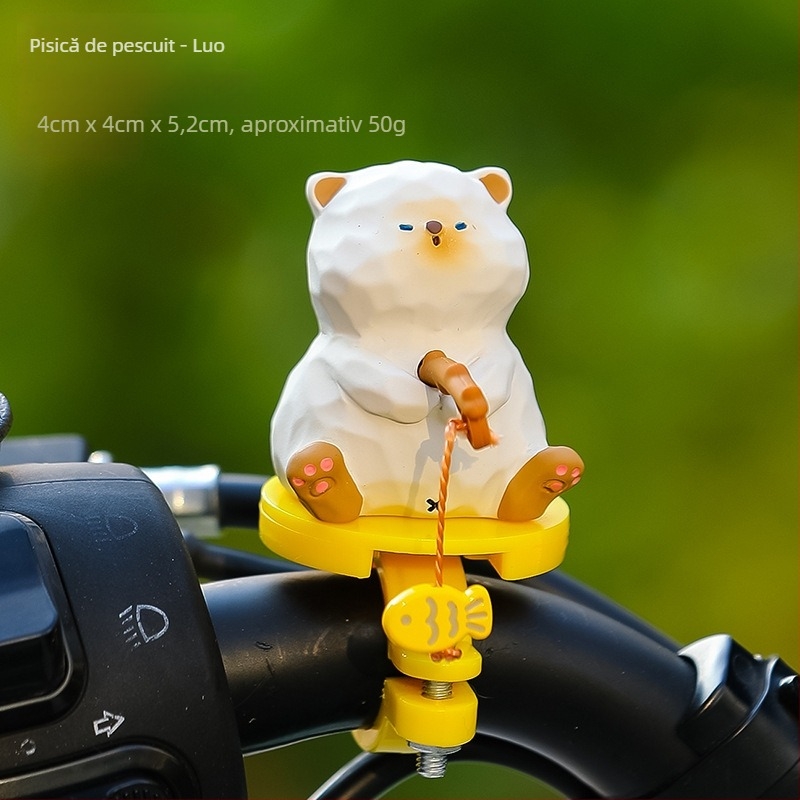 Ruijie Ornament pentru bicicletă din rășină cu figură de pisicuță desen animat și pește agățat, stil lux