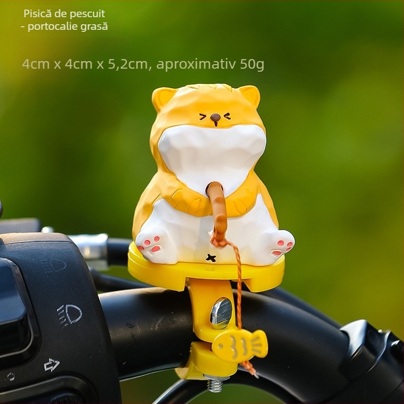 Ruijie Ornament pentru bicicletă din rășină cu figură de pisicuță desen animat și pește agățat, stil lux