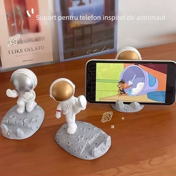 Suport pentru telefon de birou în formă de astronaut, figurină din rășină naturală, decor de birou personalizabil