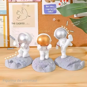 Suport pentru telefon de birou în formă de astronaut, figurină din rășină naturală, decor de birou personalizabil