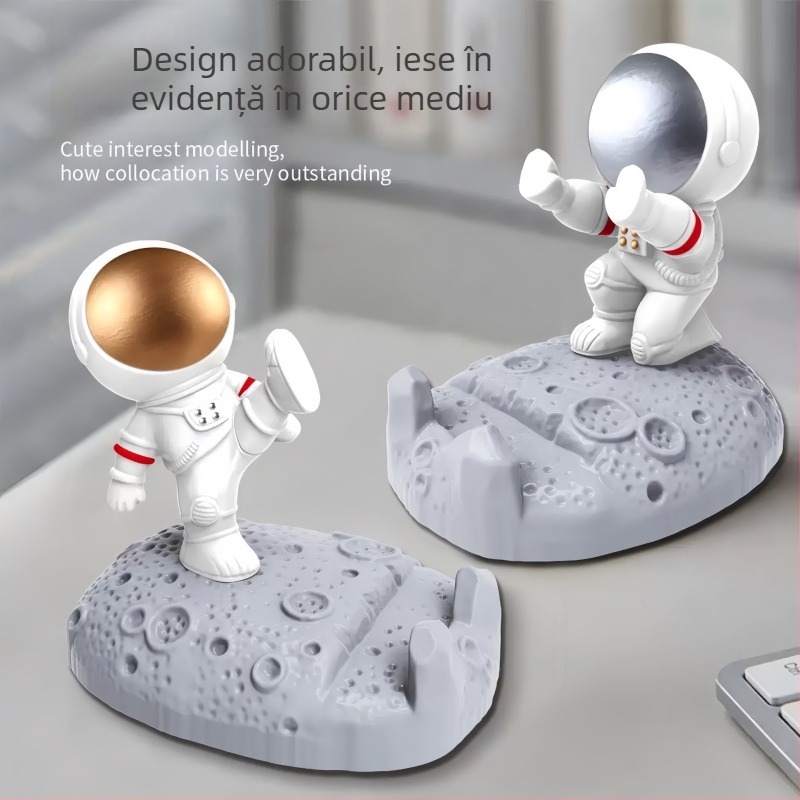 Suport pentru telefon de birou în formă de astronaut, figurină din rășină naturală, decor de birou personalizabil