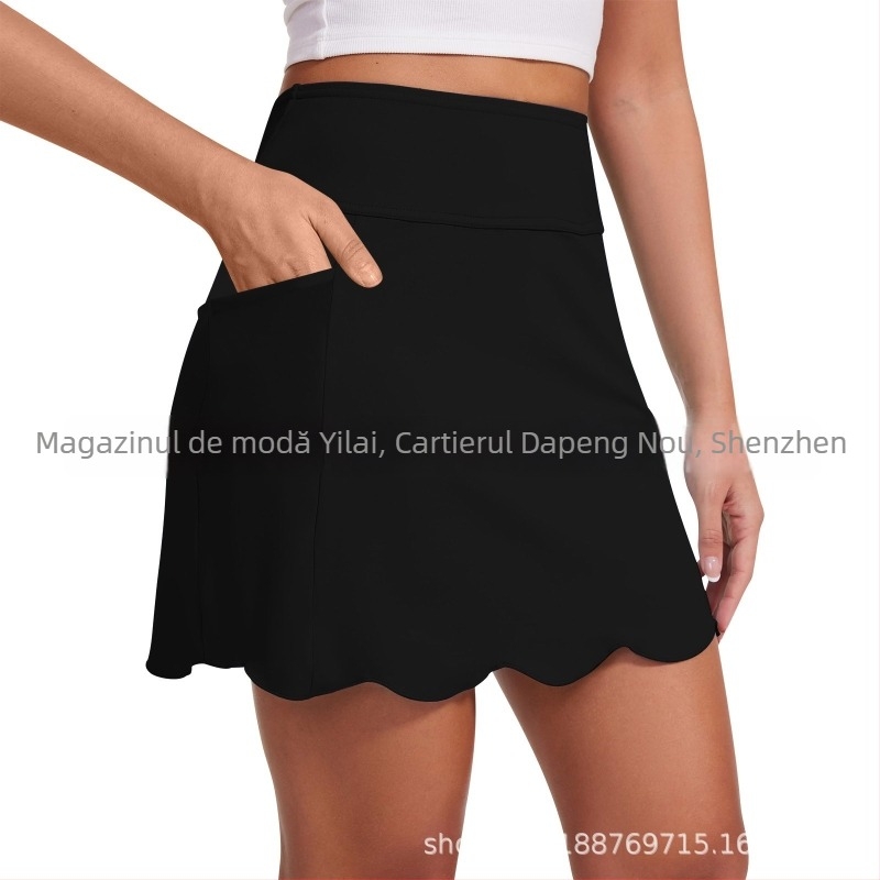 Fustă scurtă sport pentru femei, talie înaltă, cu panouri din plasă, material poliester, pentru antrenament și yoga, vară 2025