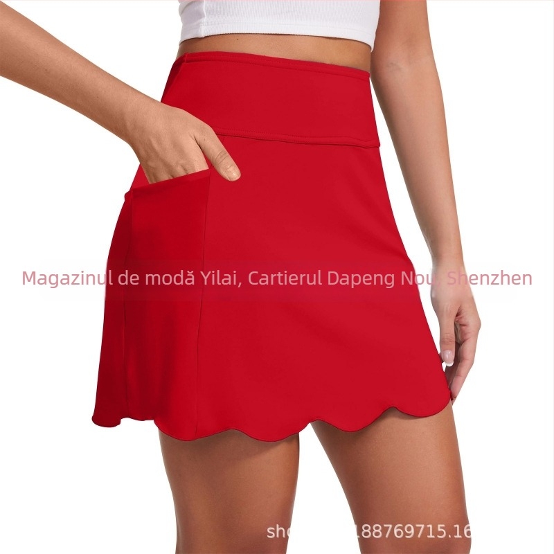 Fustă scurtă sport pentru femei, talie înaltă, cu panouri din plasă, material poliester, pentru antrenament și yoga, vară 2025