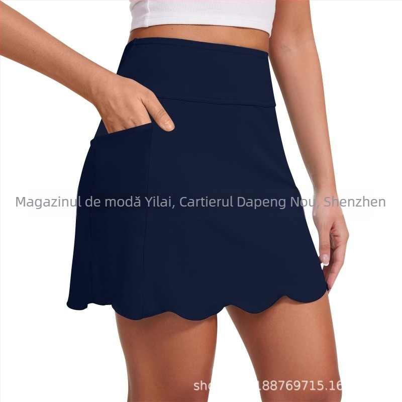 Fustă scurtă sport pentru femei, talie înaltă, cu panouri din plasă, material poliester, pentru antrenament și yoga, vară 2025