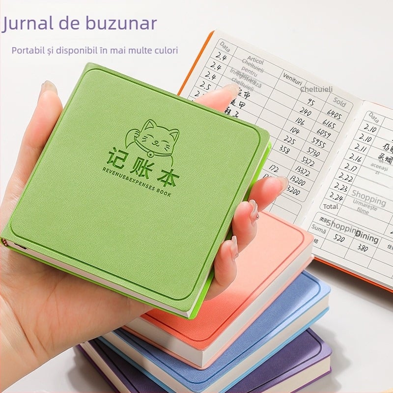 George willsons Notebook pătrat compact pentru finanțe familiale — copertă din piele sintetică, legare cu ață, Dowling hârtie, 100 g/m²