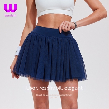 Fustă tenis feminină cu căptușeală și șorturi din plasă cu două straturi (Stil inferior: fustă scurtă; Captuseală: nailon; Material exterior: poliester; Grupă de vârstă: adulți; Anul: 2025)
