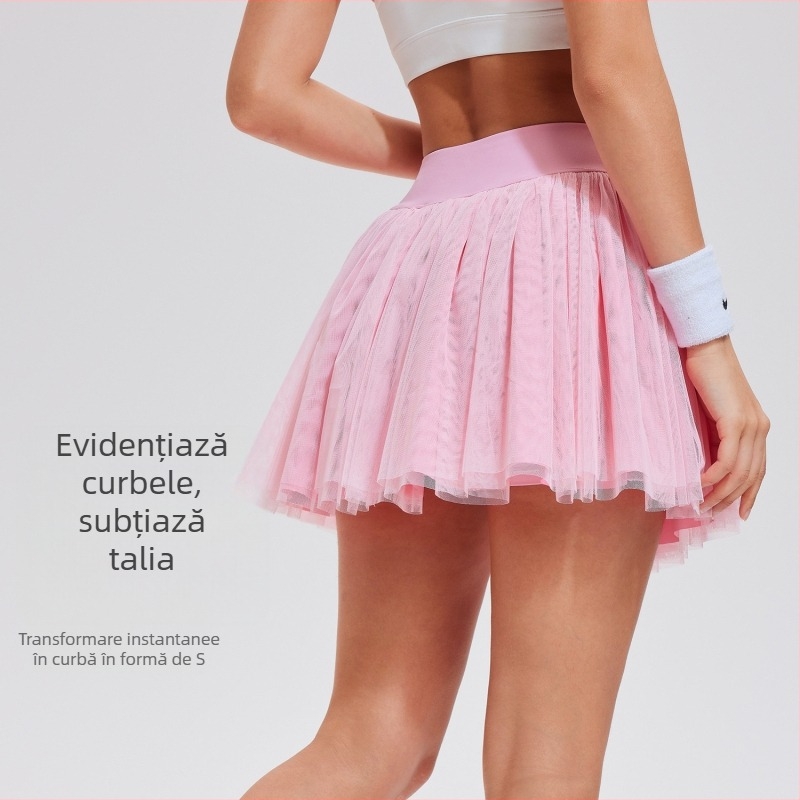 Fustă tenis feminină cu căptușeală și șorturi din plasă cu două straturi (Stil inferior: fustă scurtă; Captuseală: nailon; Material exterior: poliester; Grupă de vârstă: adulți; Anul: 2025)