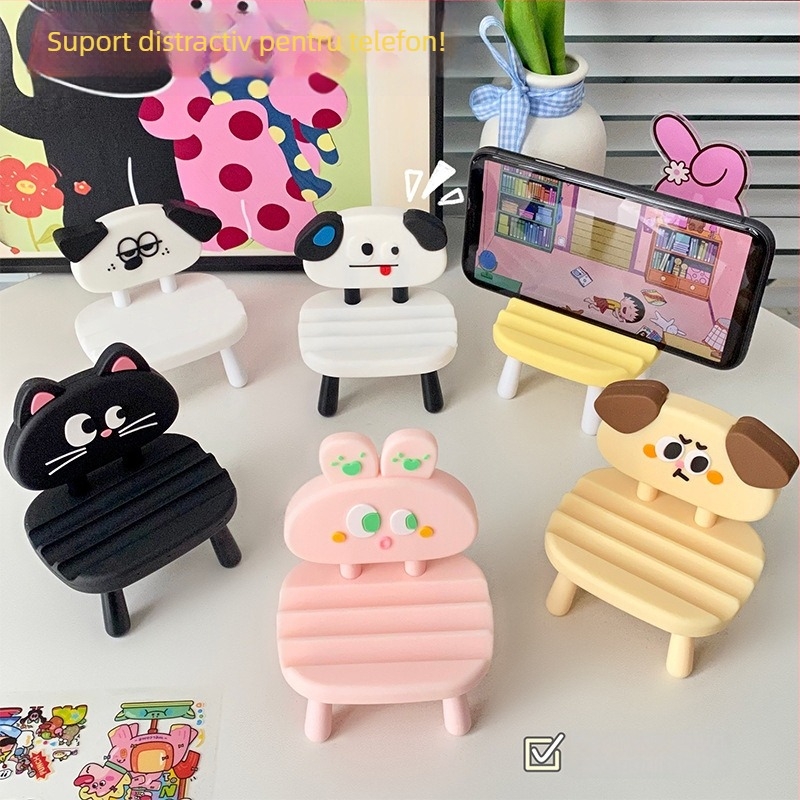 Suport pentru telefon în formă de scăunel — stil desen animat, ABS+PVC, Mu Qixi, personalizare disponibilă