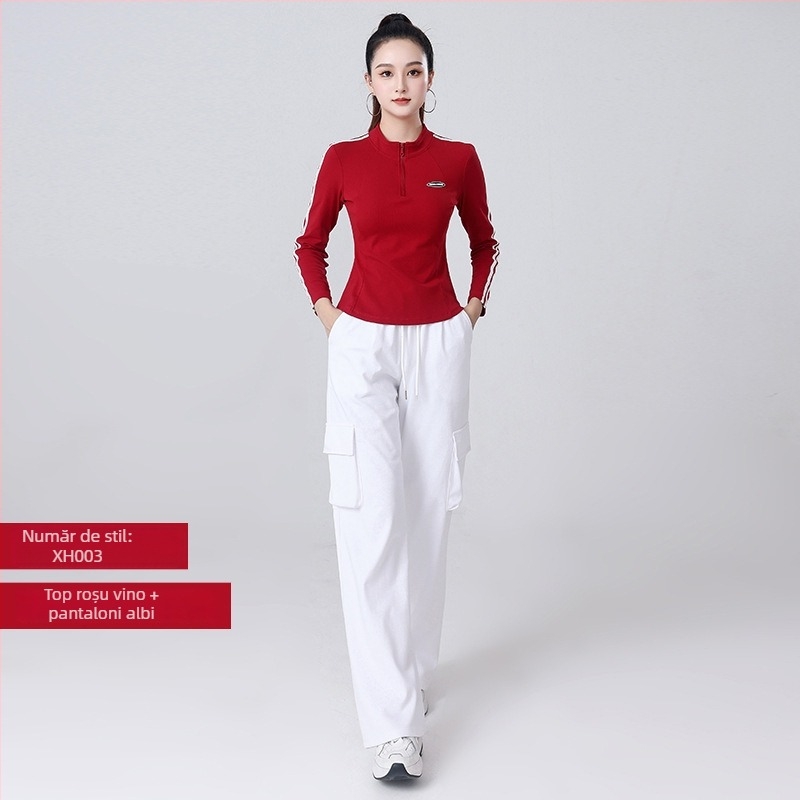 Set de dans pătrat pentru femei — Bluza cu mâneci lungi, fermoar parțial și pantaloni, bumbac 92%, potrivit primăvara, toamna și iarna