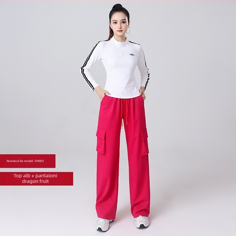 Set de dans pătrat pentru femei — Bluza cu mâneci lungi, fermoar parțial și pantaloni, bumbac 92%, potrivit primăvara, toamna și iarna