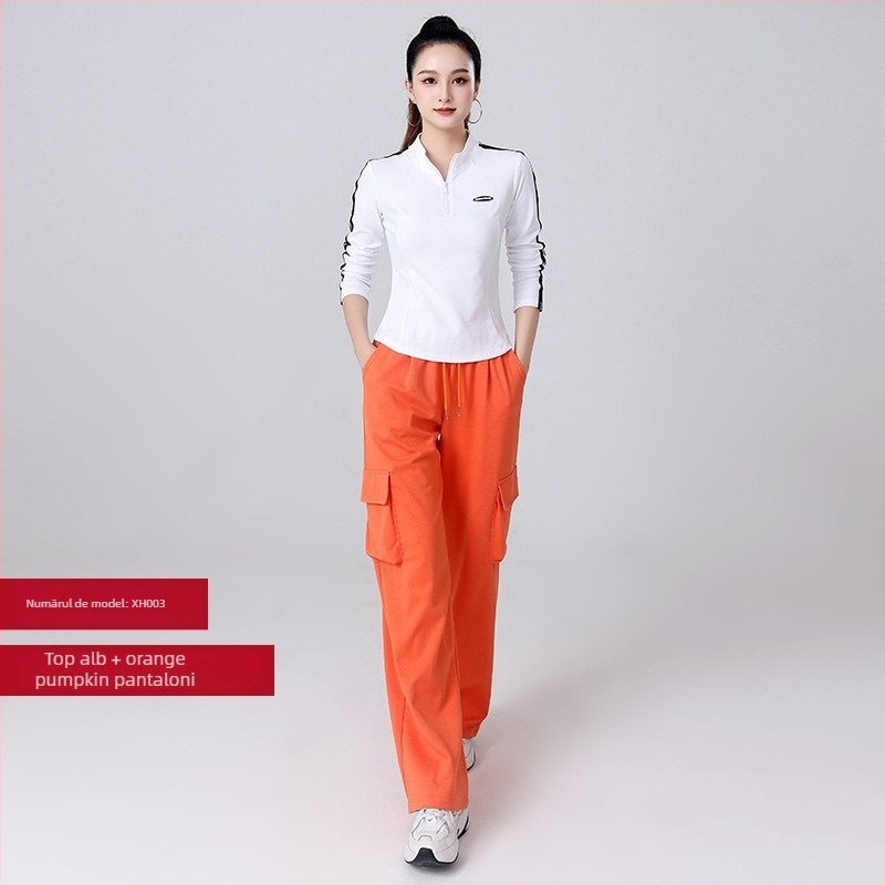 Set de dans pătrat pentru femei — Bluza cu mâneci lungi, fermoar parțial și pantaloni, bumbac 92%, potrivit primăvara, toamna și iarna