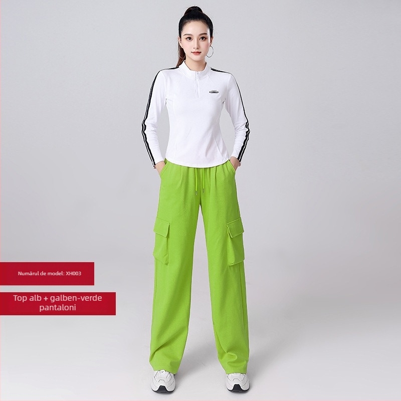 Set de dans pătrat pentru femei — Bluza cu mâneci lungi, fermoar parțial și pantaloni, bumbac 92%, potrivit primăvara, toamna și iarna