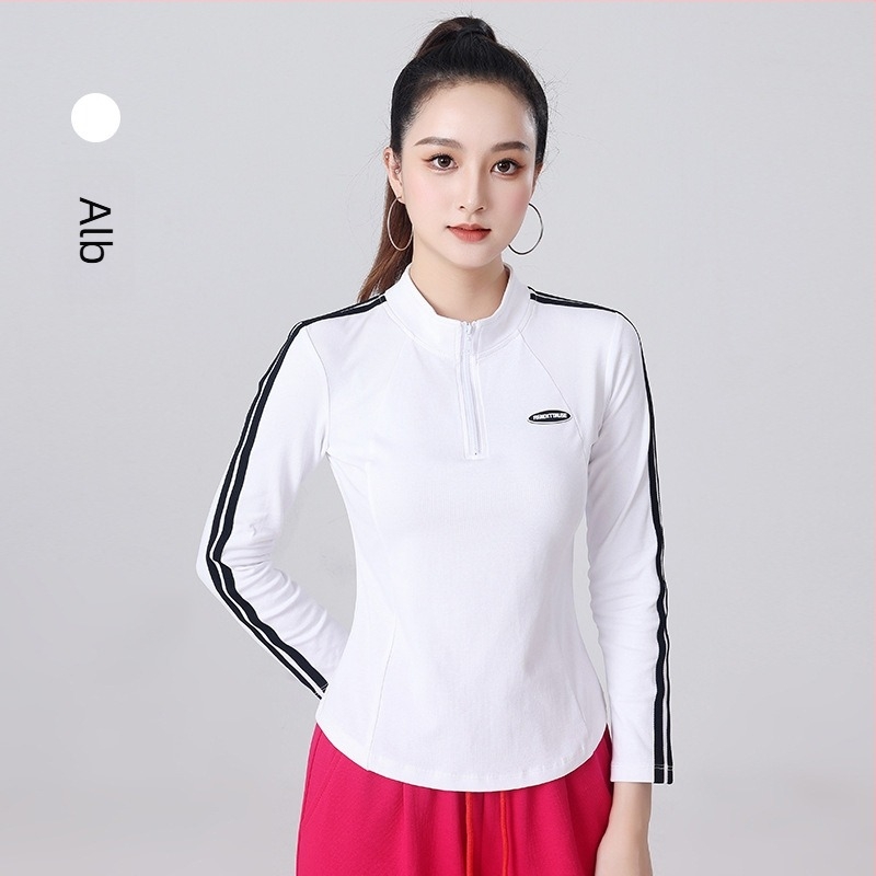 Set de dans pătrat pentru femei — Bluza cu mâneci lungi, fermoar parțial și pantaloni, bumbac 92%, potrivit primăvara, toamna și iarna