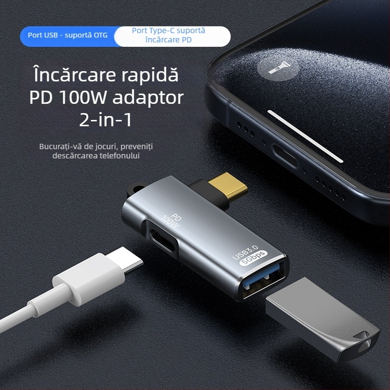 Adaptor Type-C la USB OTG cu alimentare PD — încărcare în timpul utilizării și suport pentru TV box extern