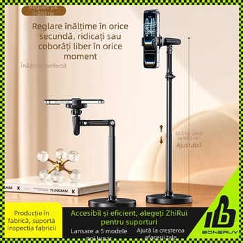 Boneruy — Suport pentru telefon pentru cadru de sus pe birou, din aliaj, cu personalizare, potrivit pentru selfie și streaming live