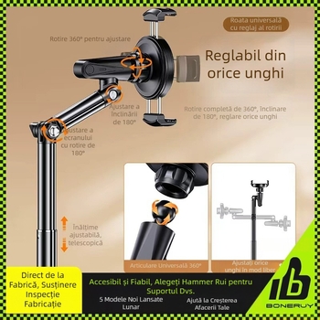 Boneruy — Suport pentru telefon pentru cadru de sus pe birou, din aliaj, cu personalizare, potrivit pentru selfie și streaming live