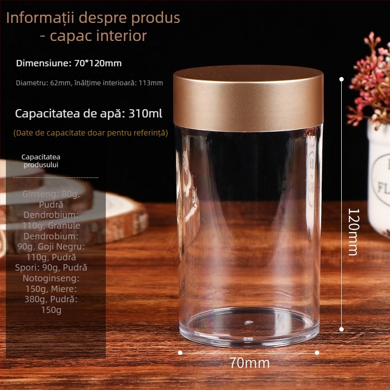 Sticlă de capsule etanșă rezistentă la umezeală din plastic PS, turnare PET prin blow molding, cu capac, ambalaj tip borcan, capacitate personalizabilă