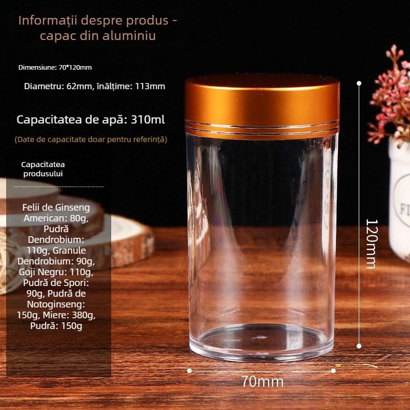 Sticlă de capsule etanșă rezistentă la umezeală din plastic PS, turnare PET prin blow molding, cu capac, ambalaj tip borcan, capacitate personalizabilă