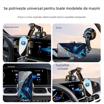 Suport pentru telefon auto – universal, montaj cu ventuză, compatibil cu parbrizul și bordul, fără alimentare