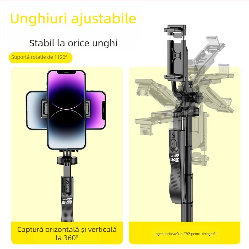 Selfie stick extins cu trepied, stabilizare Bluetooth, suport pentru telefon pe podea telescopic, personalizare logo, telecomandă inclusă