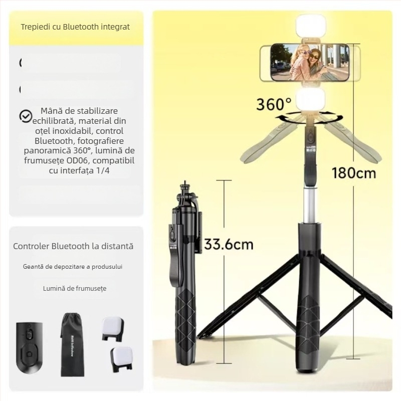 Selfie stick extins cu trepied, stabilizare Bluetooth, suport pentru telefon pe podea telescopic, personalizare logo, telecomandă inclusă