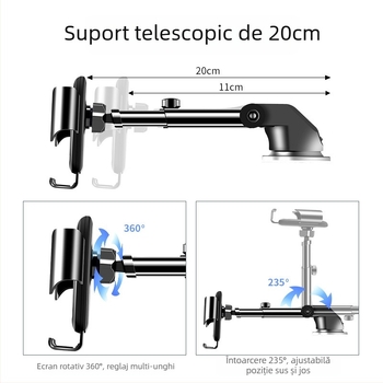 Suport universal pentru telefon în mașină cu ventuză – pentru bord, parbriz sau gură de ventilație